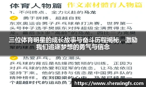 三位体育明星的成长故事与奋斗历程揭秘，激励我们追逐梦想的勇气与信念